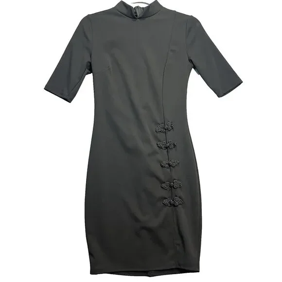 VTG Fashion Nova Women's Black Stretch Kiko High Side Slit Dress Size S - Picture 1 of 10